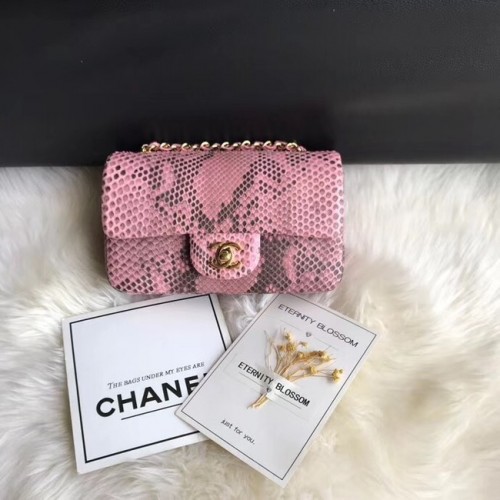 Chanel Mini Flap Bag Python Gold-Tone Metal A69900 rosa