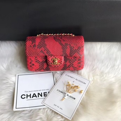 Chanel Mini Flap Bag Python Gold-Tone Metal A69900 rosso