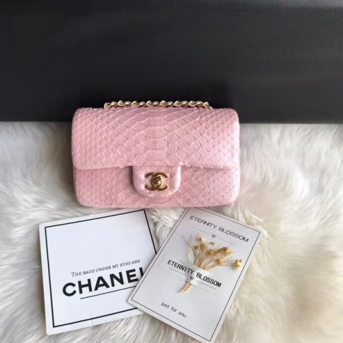 Chanel Mini Flap Bag Python metallo tono oro d69900 rosa