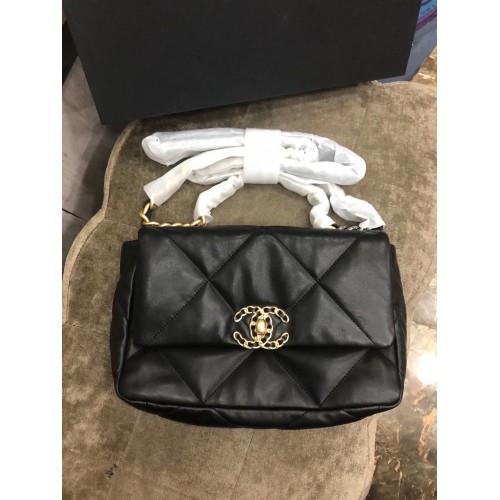 Borsa con patta Chanel 19 in pelle originale AS1160 nera