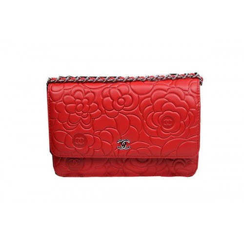 Borsa mini con patta in pelle Chanel Original Camellia CHA33814 rossa