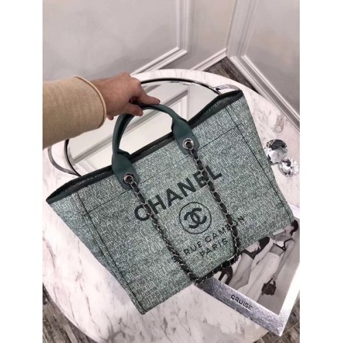 Chanel Borsa shopping tote in pelle originale tela 92298 verde