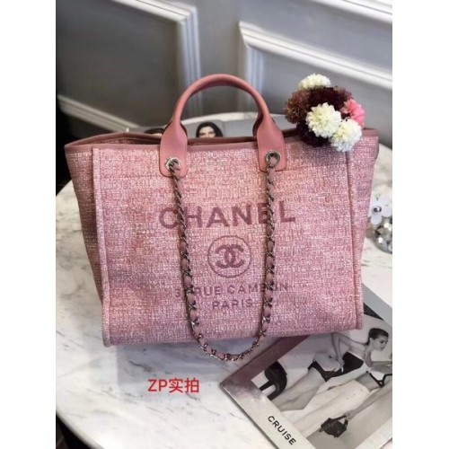 Borsa shopping tote in pelle originale Chanel 92298 rosa
