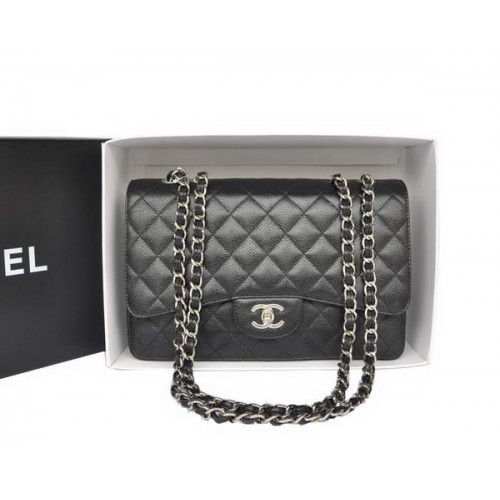 Fashion Chanel Original Caviar Leather Classic Flap Bag A28600 Nero Argento