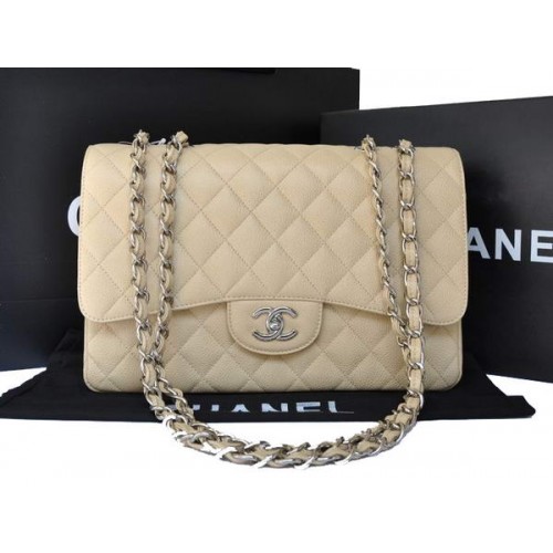 Borsa con patta in pelle di caviale originale Chanel A28600 albicocca