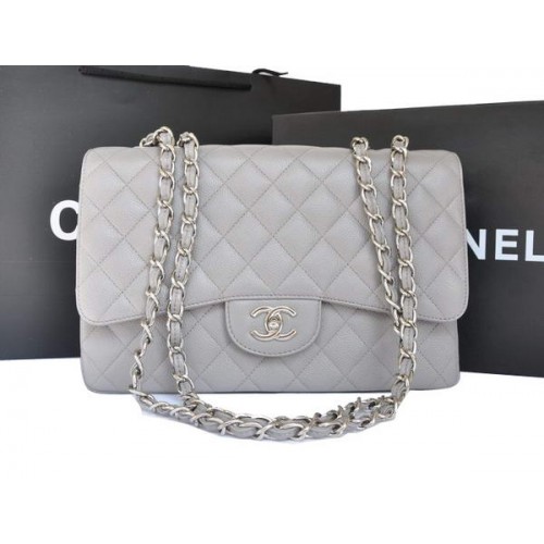 Borsa con patta in pelle di caviale originale Chanel A28600 grigia