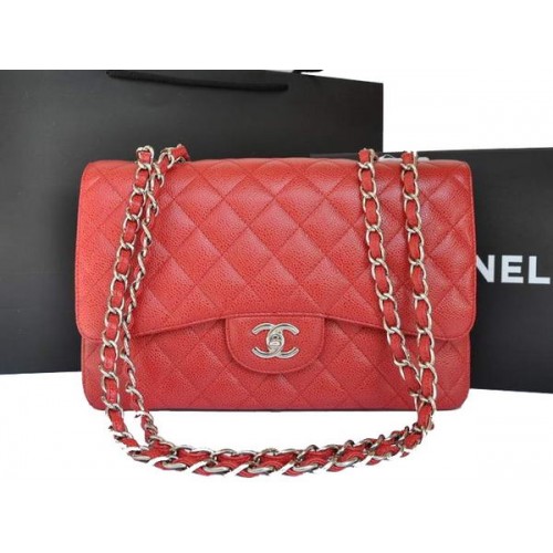 Borsa con patta in pelle di caviale originale Chanel A28600 rossa
