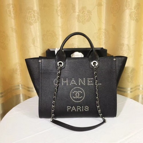 Borsa shopping tote in pelle di caviale originale Chanel 92565 nera