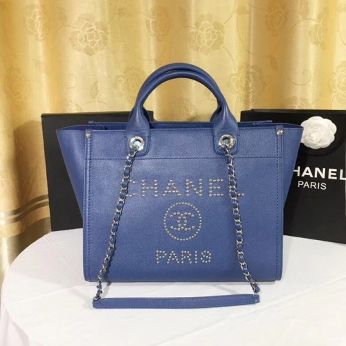 Borsa shopping tote Chanel Original Caviar in pelle 92565 blu