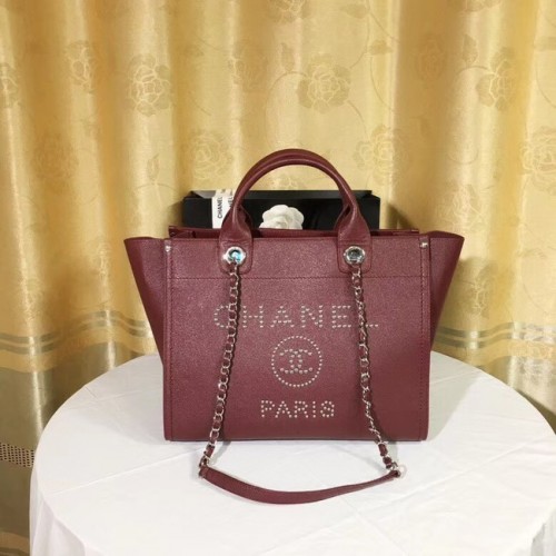 Borsa shopping tote in pelle di caviale originale Chanel 92565 rossa