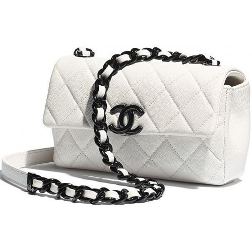 Borsa Chanel Original Cavier in pelle con patta A6395 bianca