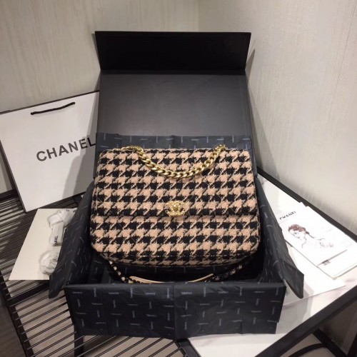 Borse originali Chanel con patta pied de poule A3269 nere e beige