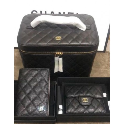 Set di trousse e portafogli per cosmetici Chanel Original Lather 5961 nero