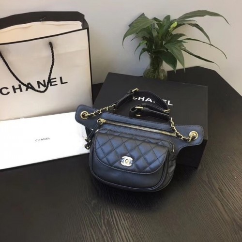Borsa da cintura in pelle originale Chanel nera SA0814 oro