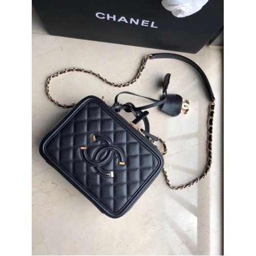 Borsa cosmetica media in pelle originale Chanel 93443 nera
