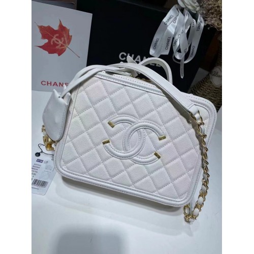Borsa cosmetica media in pelle originale Chanel 93443 bianca
