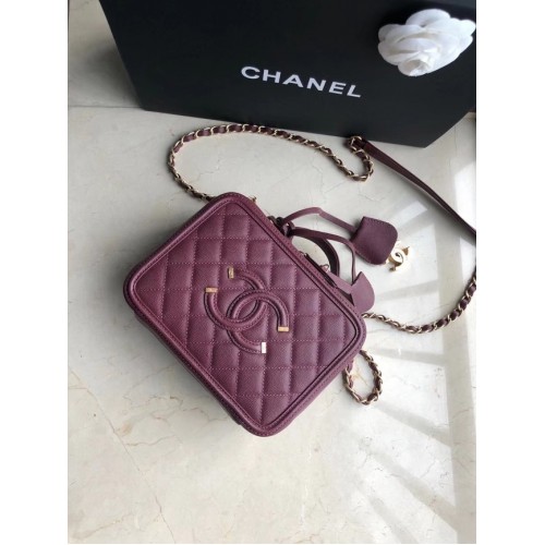 Chanel Borsa cosmetica media in pelle originale 93443 Vino