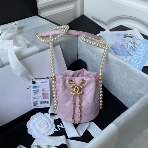 Borsa Chanel originale in pelle con catena di perle CC5623 rosa