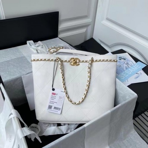 Chanel Borsa shopping in pelle originale AS2374 bianca