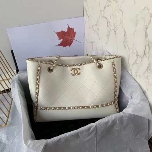 Chanel Borsa shopping in pelle originale AS8018 bianca