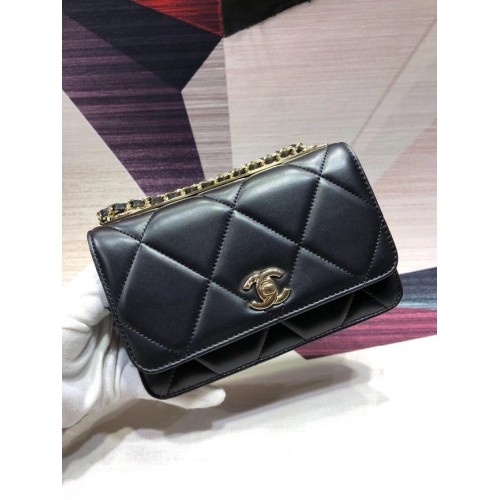Chanel Original Borsa a tracolla in pelle nera A80982 oro