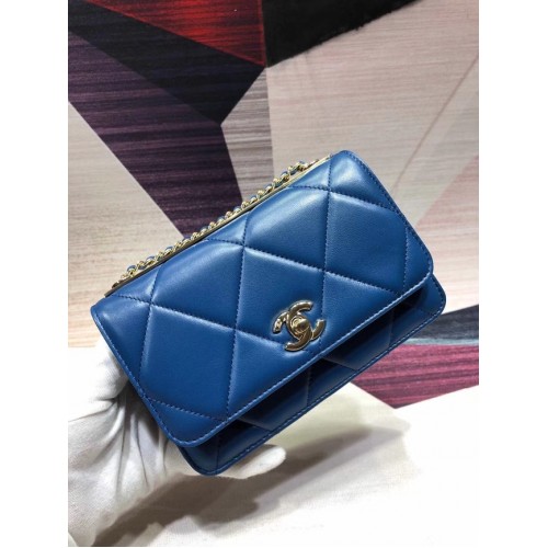 Chanel Borsa a tracolla in pelle originale blu A80982 oro