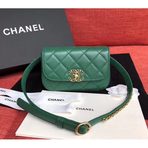 Borsa da cintura in pelle di montone originale Chanel verde 33866 oro
