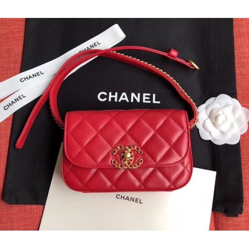 Chanel originale marsupio in pelle di montone rosso 33866 oro
