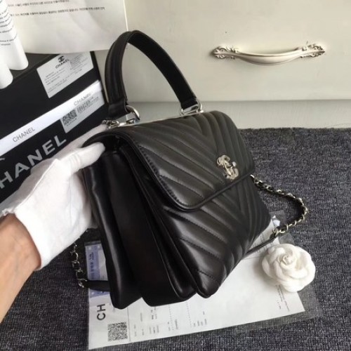 Chanel Tote Bag originale in pelle di montone V92236 Fibbia argento nera
