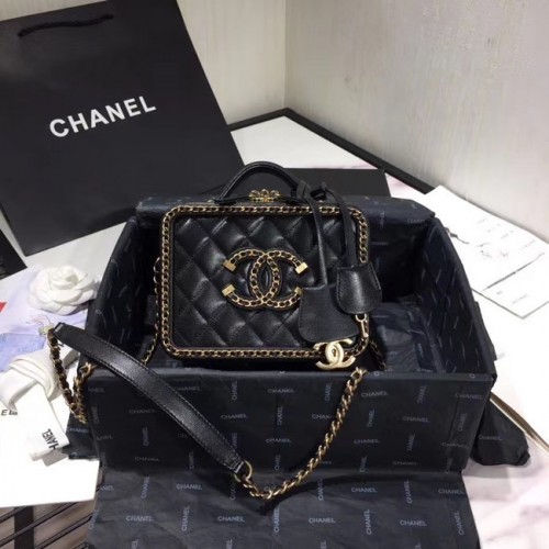 Borsa cosmetica Chanel Original piccola in pelle di pecora AS1785 nera