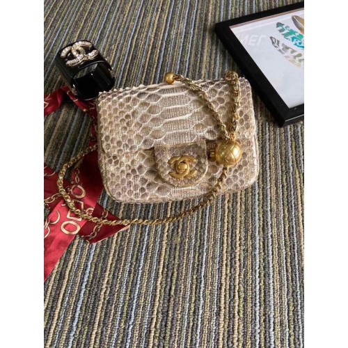 Borsa Chanel Original piccola con patta in pelle di serpente AS1115 albicocca