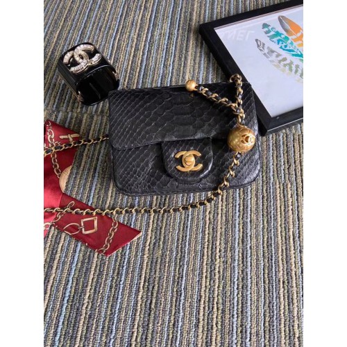 Borsa Chanel Original piccola con patta in pelle di serpente AS1115 nera