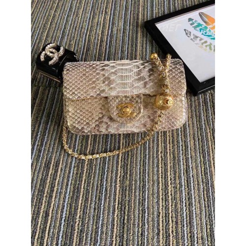 Borsa Chanel Original piccola con patta in pelle di serpente AS1116 albicocca
