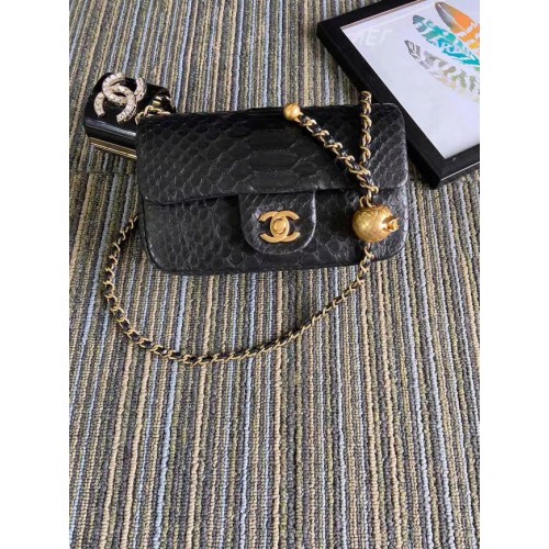 Borsa Chanel Original piccola con patta in pelle di serpente AS1116 nera