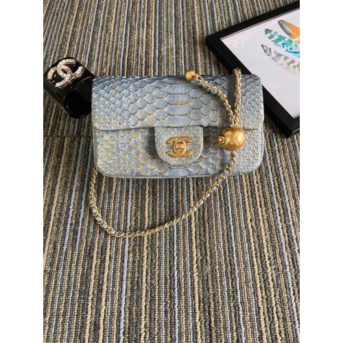 Borsa Chanel Original piccola con patta in pelle di serpente AS1116 grigia