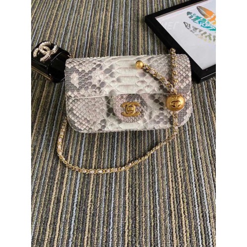 Borsa Chanel Original piccola con patta in pelle di serpente AS1116 grigio chiaro