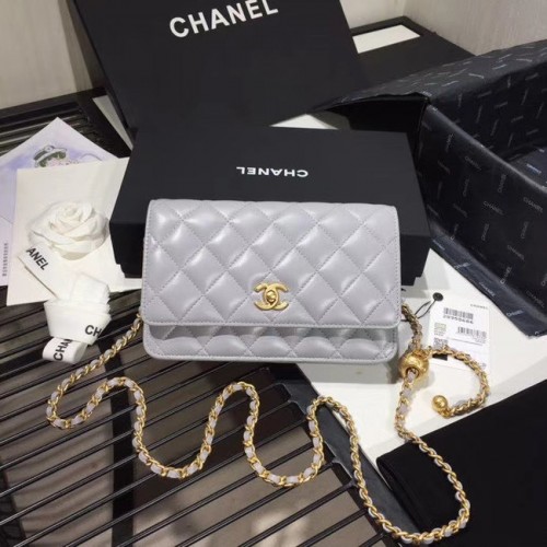 Chanel Original Piccola borsa classica con patta in montone AS33814 grigio chiaro