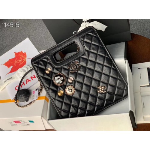 Chanel Borsa in morbida pelle originale in metallo dorato AS1431 nera