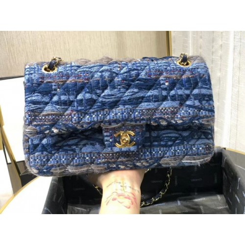 Borsa con patta Chanel Original Twill soft A01112 blu