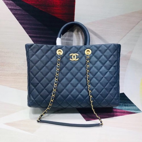 Chanel Borsa shopping grande originale Pelle di vitello granulata A93525 blu