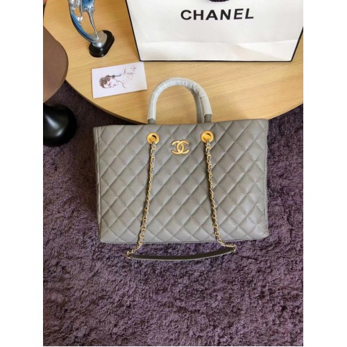 Borsa shopping grande Chanel Original Pelle di vitello granulata A93525 grigia