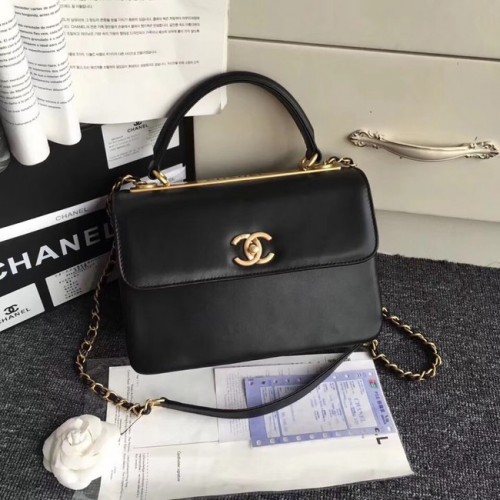 Chanel Original piccola borsa con patta con manico superiore A92236 nera