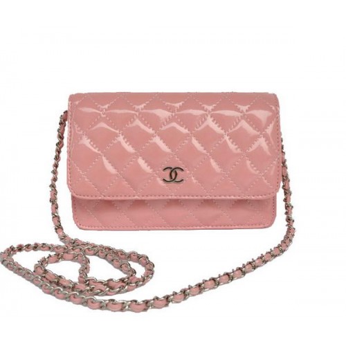 Borsa con patta in pelle verniciata Chanel A33814 argento rosa