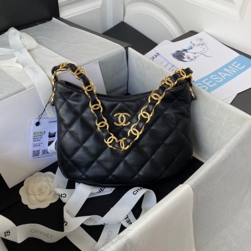 Chanel BORSA PICCOLA Pelle di agnello Metallo tono oro AS3562 NERO