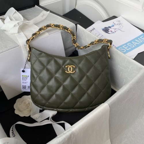 Chanel BORSA PICCOLA Pelle di agnello Metallo tono oro AS3562 VERDE