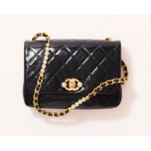 Chanel PICCOLA BORSA CON PATTA Pelle di vitello Imitazione Perle Metallo dorato AS3001 nero