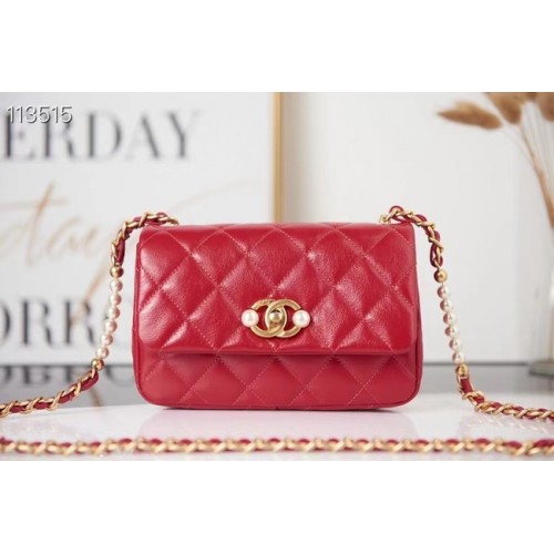 Chanel PICCOLA BORSA CON PATTA Pelle di vitello Imitazione Perle Metallo dorato AS3001 rosso