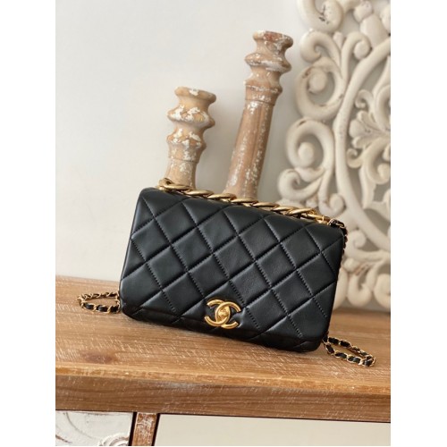 BORSA PICCOLA CON PATTA Chanel Pelle di agnello in metallo dorato AS3367 nera