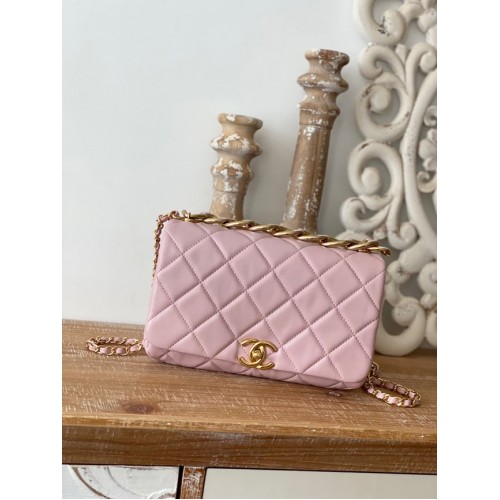BORSA PICCOLA CON PATTA Chanel Pelle di agnello in metallo color oro AS3367 rosa