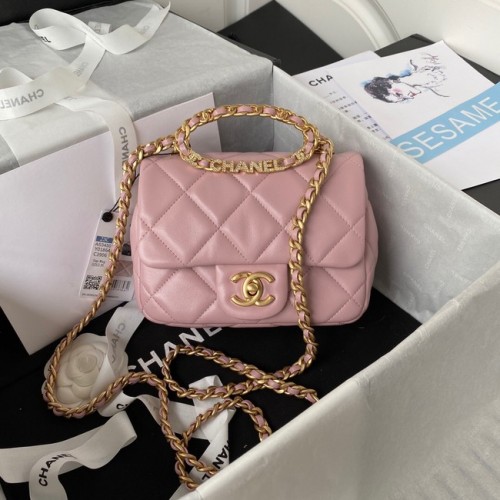 BORSA PICCOLA CON PATTA Chanel Pelle di agnello in metallo dorato AS3450 rosa